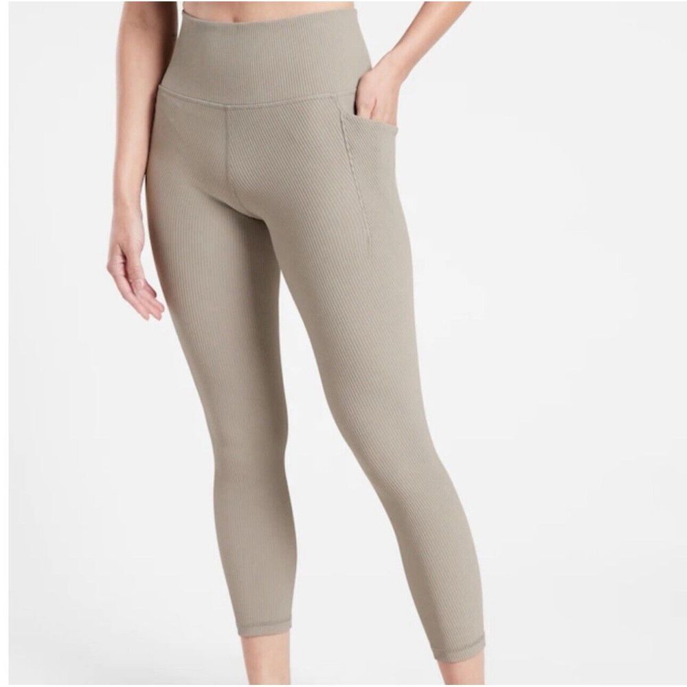 NWT ATHLETA Salutation Stash Pocket II Rib 7/8 Tight Legging Ribbed Bluff Gray